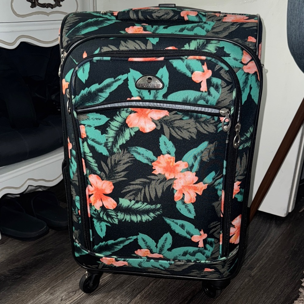 Floral Black Rolling Suitcase